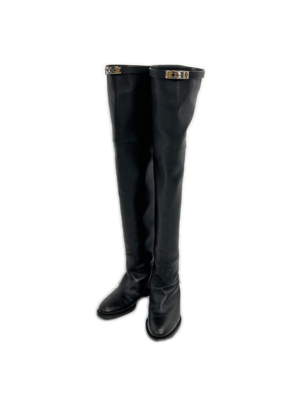 Hermes Kelly Buckle Leather Thigh High Boots